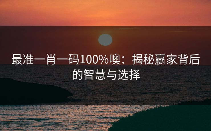 最准一肖一码100%噢：揭秘赢家背后的智慧与选择